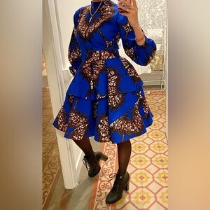 Electric blue African print long sleeve dress bought from Diyanu.